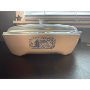 Corning Amana Radarange Browning Skillet with Lid Country Festival Blue White